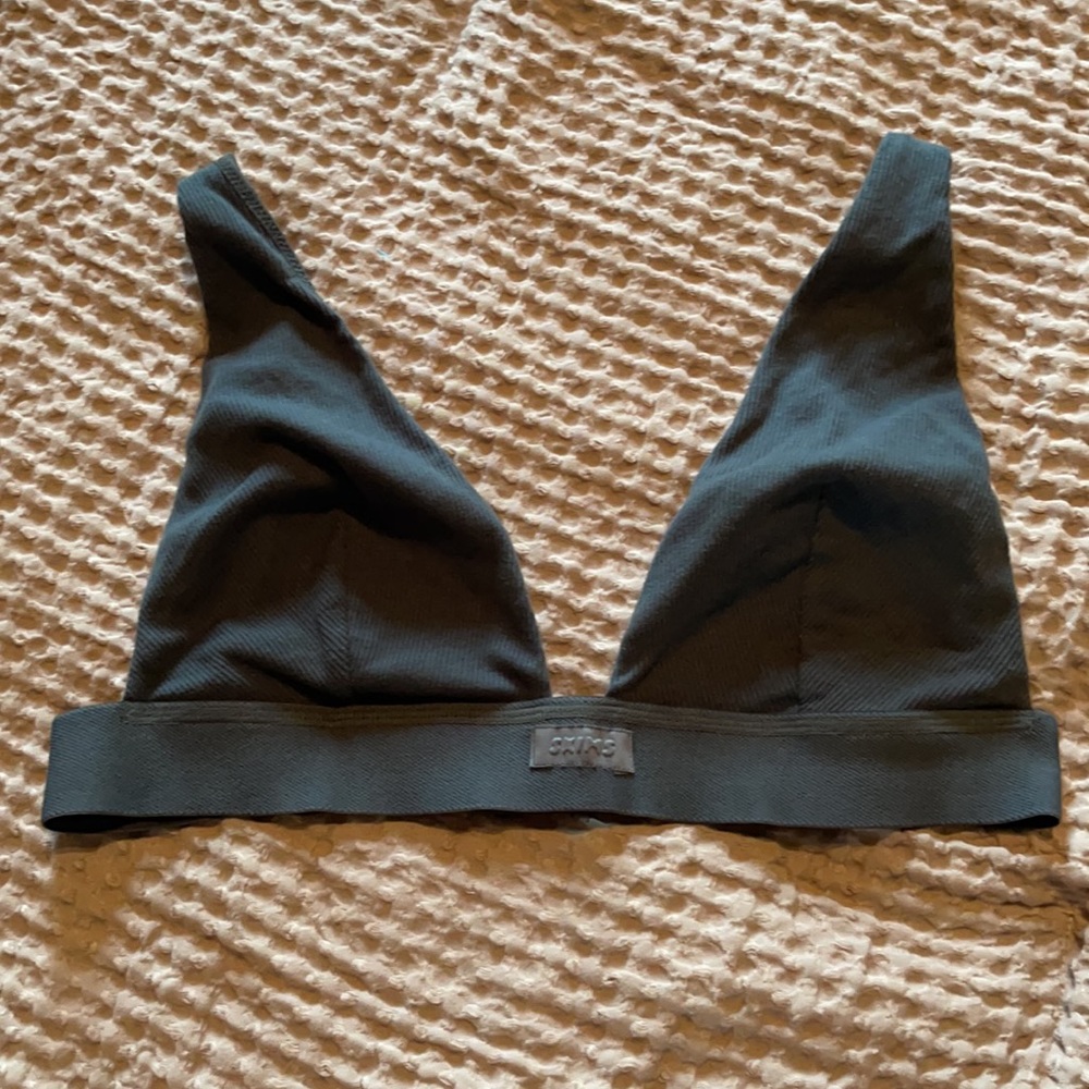 Skims Deep Sea Cotton Rib Plunge Bralette